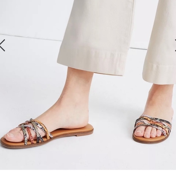 MADEWELL TRACIE MULTI COLOR LEATHER STRAPPY SLIDE SANDALS SIZE 7 EUC - Picture 7 of 8
